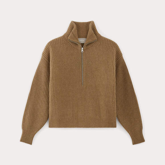 Everlane Sweaters - Everlane Women's Half-Zip Sweater in Luxe Merino in Deep Camel, Size Extra Small